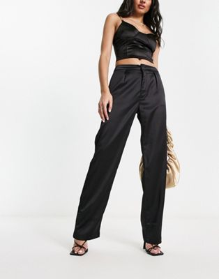 Hollister high rise satin dad trousers in black - ASOS Price Checker