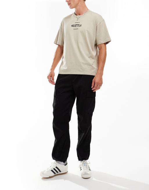 Hollister - Pantalon de jogging cargo ample style parachute en nylon et coton - Noir
