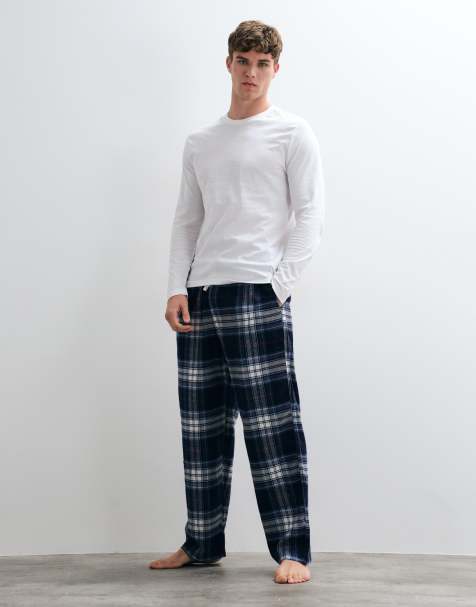 Hollister pantalón de pijama holgado de franela a cuadros blancos y azules - view 1