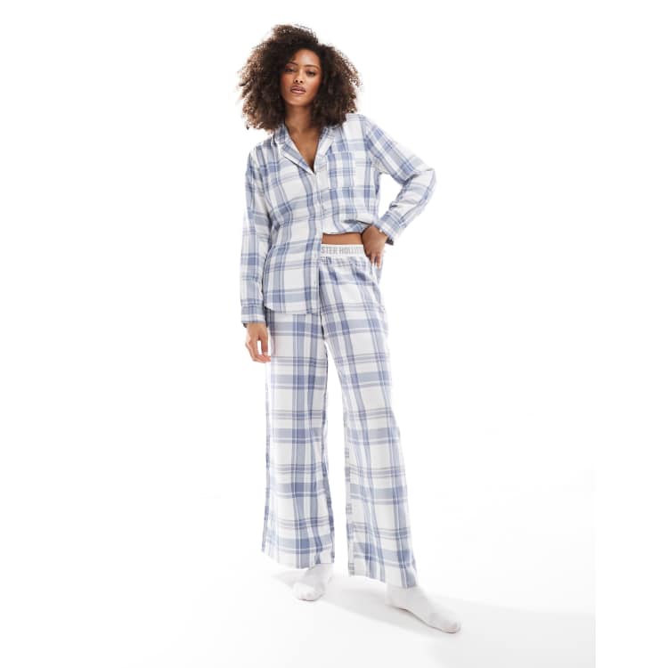 Hollister Pantalon de pyjama d ensemble en flanelle avec logo a la taille Bleu multicolore ASOS