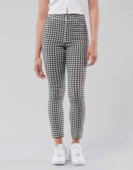 Hollister Pantalon droit a carreaux ecossais Creme