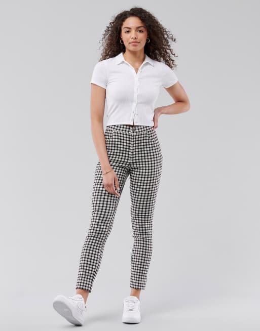 Hollister Pantalon droit a carreaux ecossais Creme