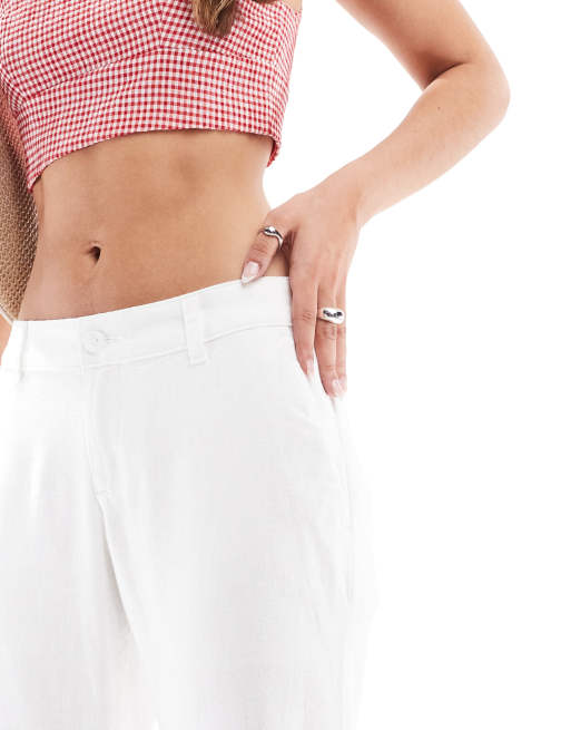 Hollister - Pantalon habillé coupe décontractée évasée en lin à taille basse - Blanc, 2 de 5