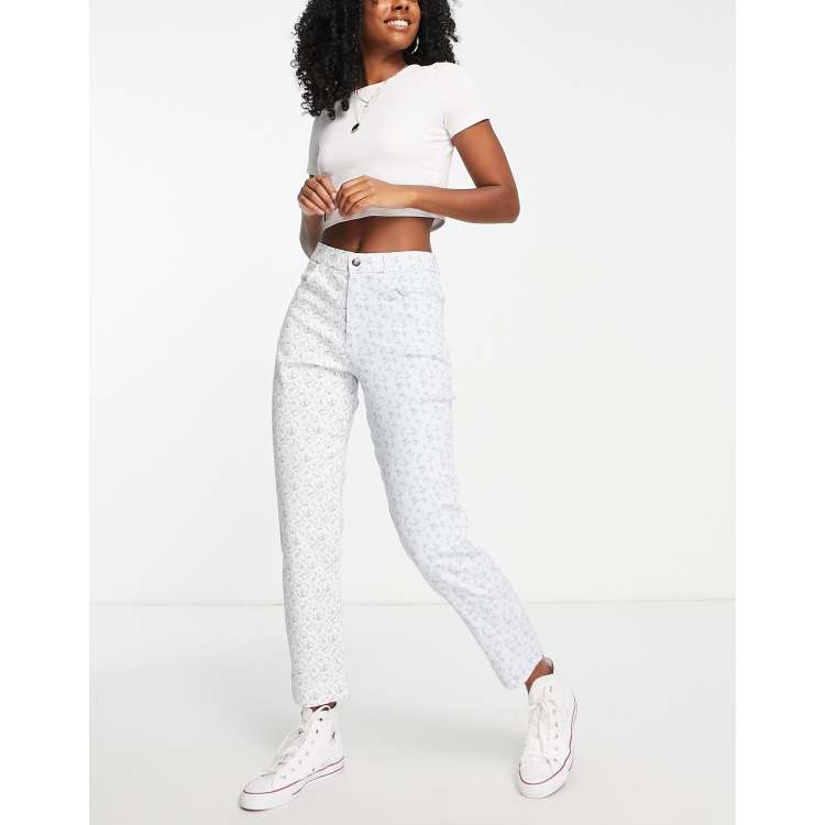 Hollister Pantalon mom effet raccorde a imprime fleuri Bleu ASOS