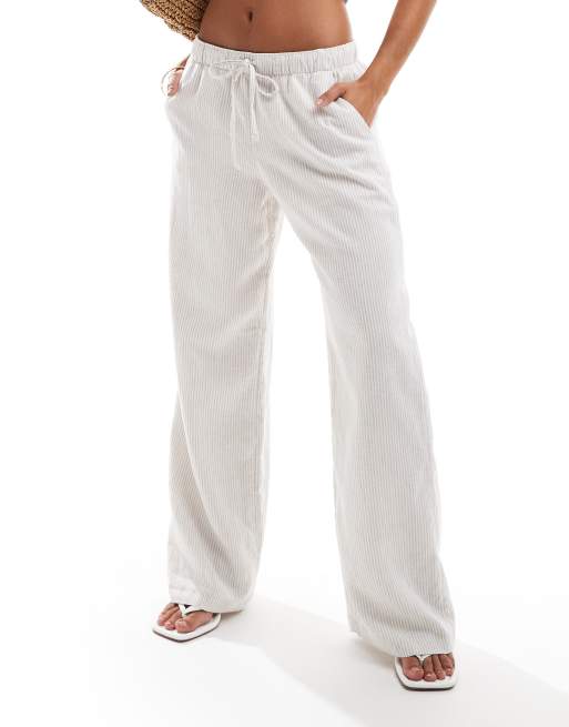 Hollister - Pantalon rayé en lin à taille élastique - Beige