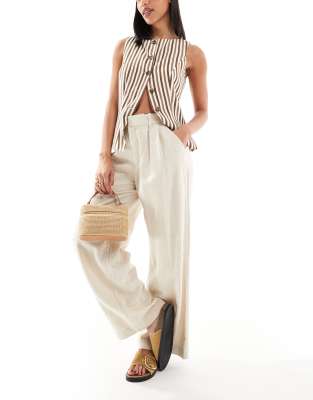 Hollister - Pantalon ultra taille haute en lin - Beige-Neutre