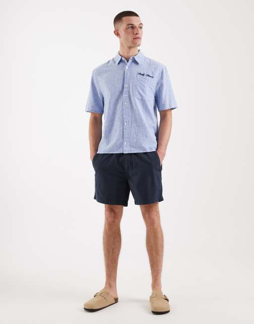 Hollister - Pantaloncini blu navy in misto lino e cotone, 3 di 5