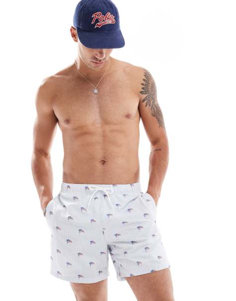 Hollister - Pantaloncini da bagno azzurri con bandiera americana stampata - view 1