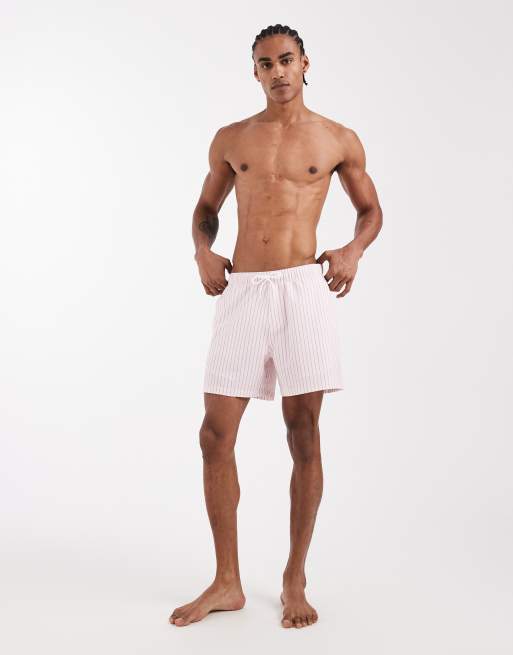 Hollister - Pantaloncini da bagno in seersucker rosa a righe, 2 di 5