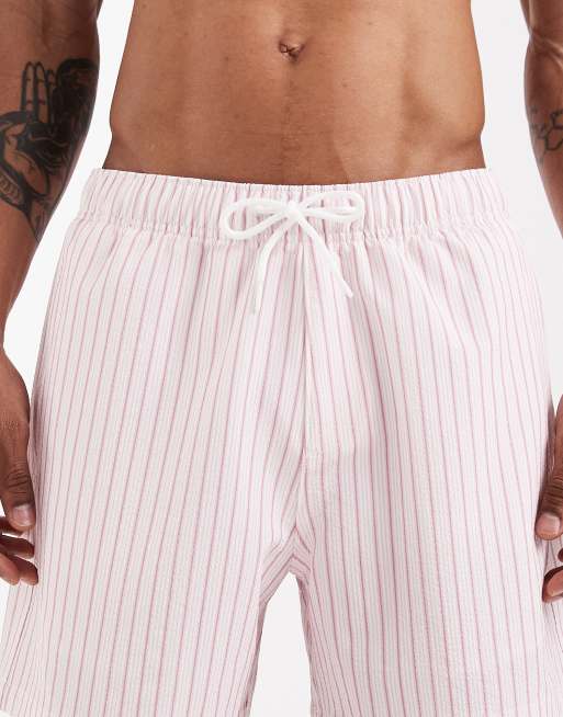 Hollister - Pantaloncini da bagno in seersucker rosa a righe, 4 di 5