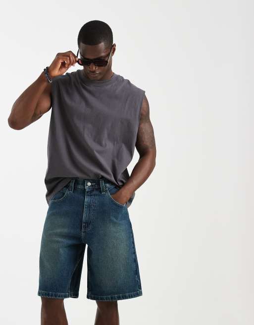 Hollister - Pantaloncini di jeans ampi blu lavaggio scuro