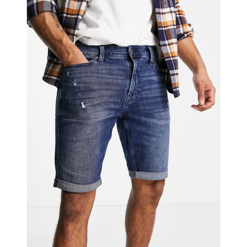 B43Ls Uomo Hollister - Pantaloncini di jeans super skinny lavaggio scuro