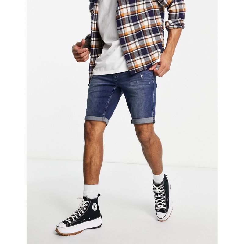 B43Ls Uomo Hollister - Pantaloncini di jeans super skinny lavaggio scuro