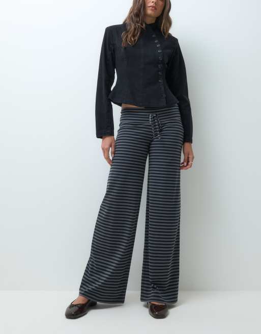 Hollister pantalones de pernera ancha cómodos a rayas negras, 2 de 5