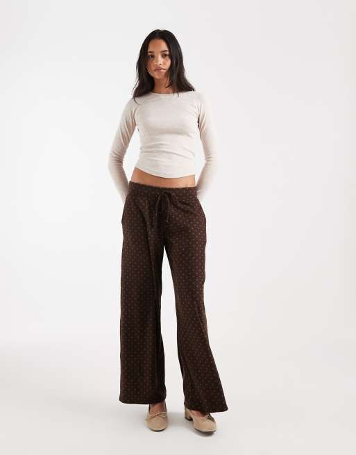 Hollister pantaloni ampi a gamba larga marroni a pois, 1 di 5