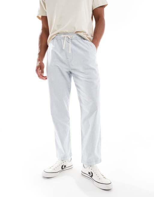 Hollister - Pantaloni larghi in lino blu a righe