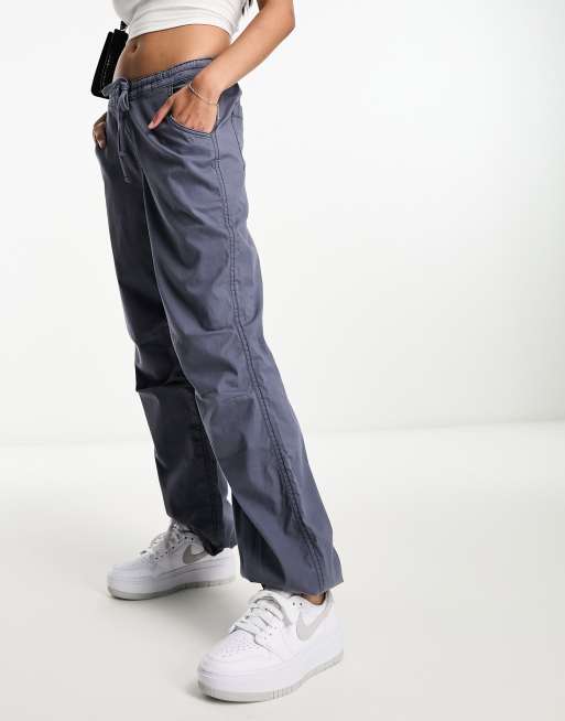 Panno D'Or Blue Nylon Parachute Pants with Grey Zippers