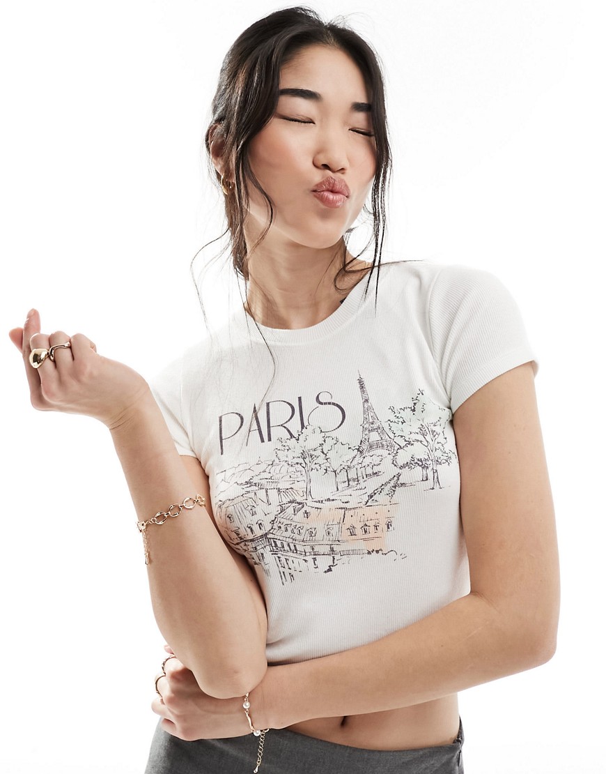 Hollister Paris printed t-shirt in off white