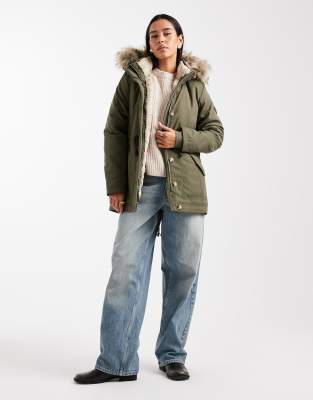 Hollister - Parka à capuche doublée de fausse fourrure - Vert