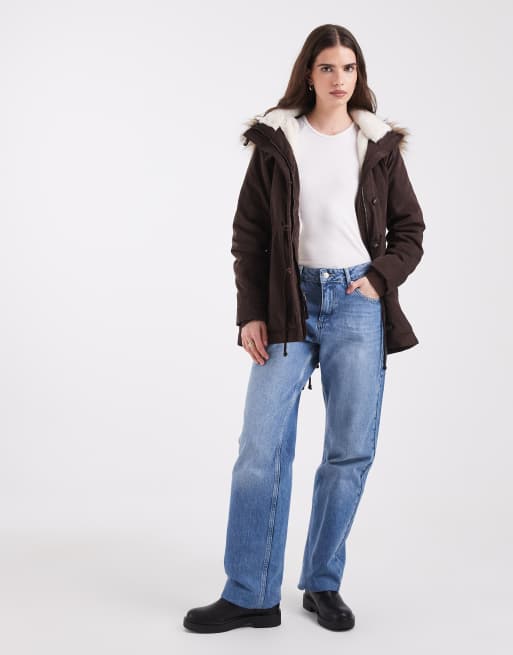 Hollister parka doublée teddy avec capuche à faux-fur marron, 3 de 4