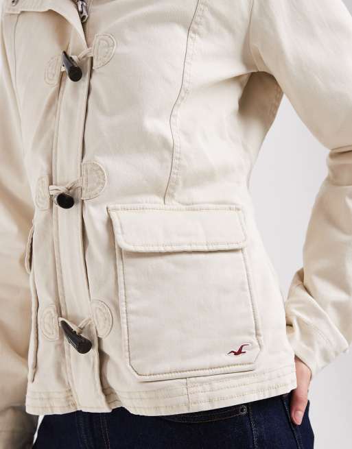 Hollister parka larga con cierre de alamares y capucha en beige, 3 de 4
