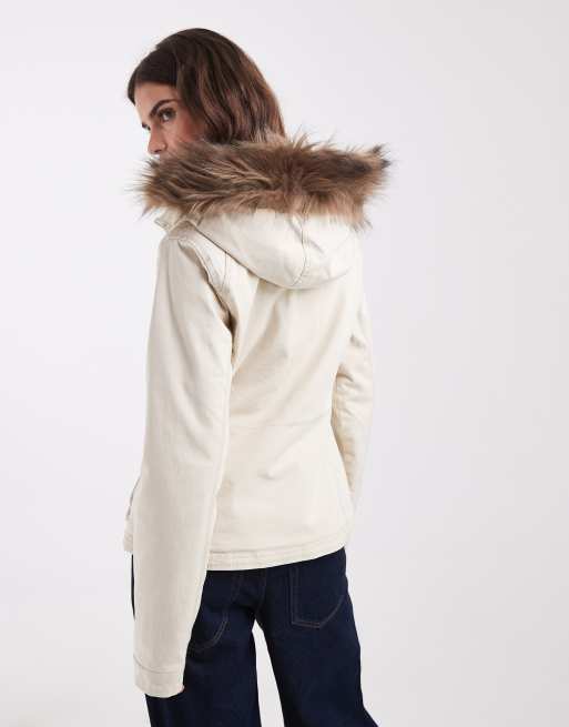 Hollister parka met lange pasvorm, knepsluitingen en capuchon in beige, 4 van 4