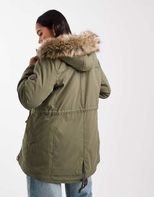 Hollister - Parka verde con fodera in pile soffice e cappuccio, 4 di 4