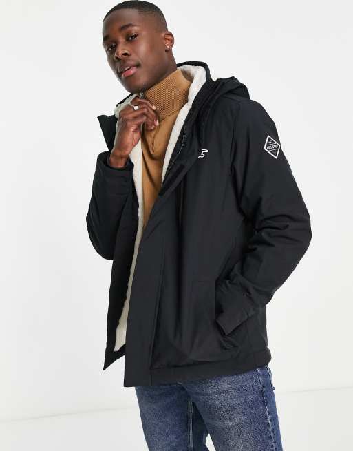 Hollister - Parkajack met capuchon gevoerd met imitatiebont in zwart