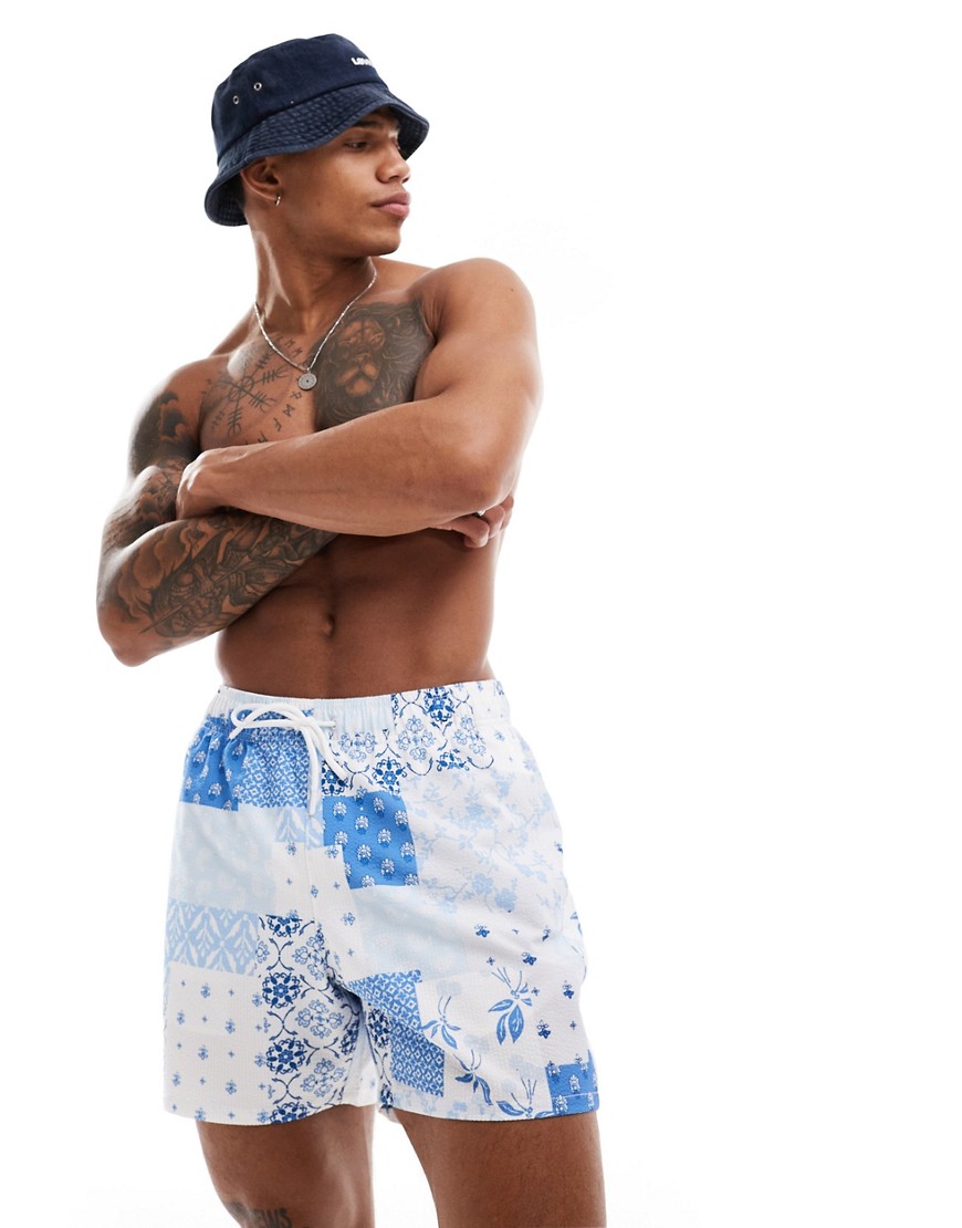 Hollister patchwork paisley printed swim shorts in blue