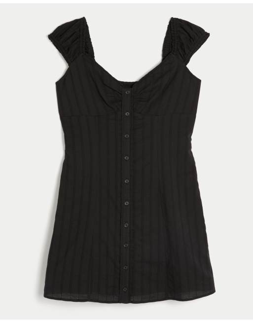 Hollister Petite cap sleeve button mini dress in black, 4 of 4