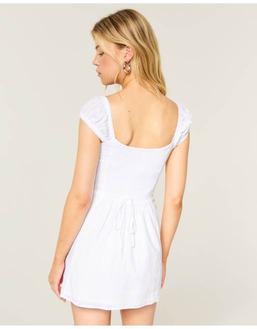 Hollister Petite cap sleeve button mini dress in white, 3 of 4