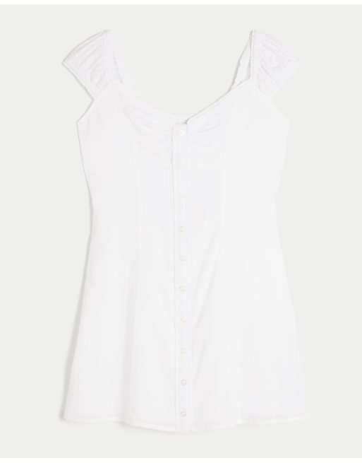 Hollister Petite cap sleeve button mini dress in white, 4 of 4