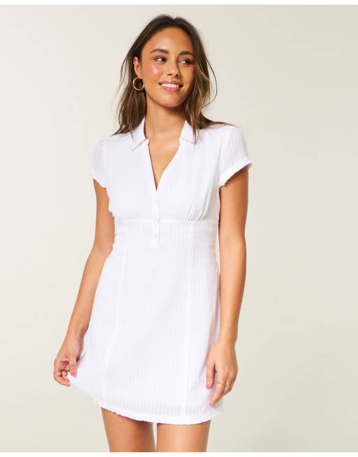 Hollister Petite short-sleeve collared shirt dress in white