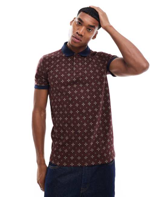Hollister – Pikee-Polohemd in Marineblau mit Markenlogo und geometrischem Muster