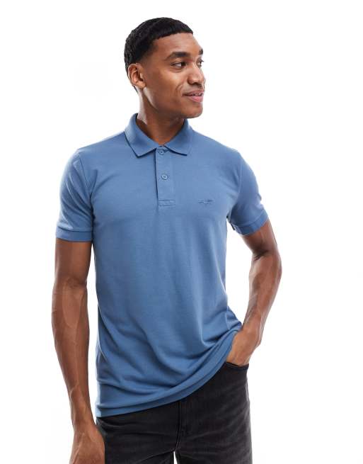 Hollister – Pikee-Polohemd in Mittelblau mit Markenlogo