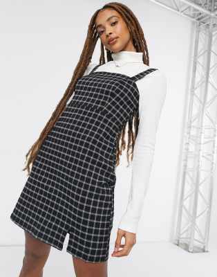 Hollister pinafore dress in black check 