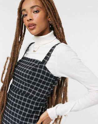 Hollister pinafore dress in black check 