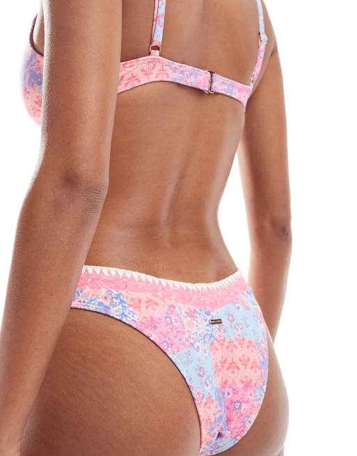 Hollister - Pink bikinitrusser med cheeky-snit og høj benskæring og patchworkdesign - Del af sæt, 4 af 4