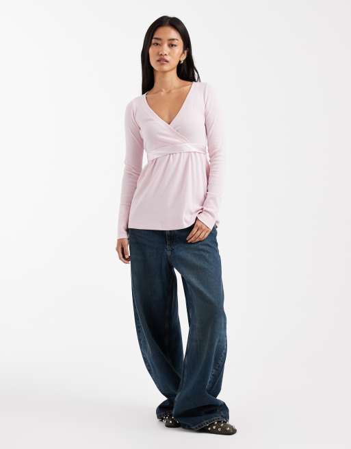 Hollister - Pink langærmet babydoll-top med V-hals, 2 af 4