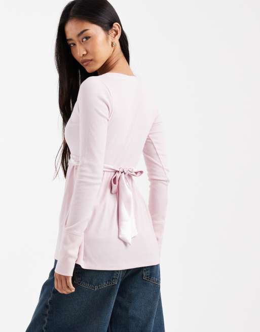 Hollister - Pink langærmet babydoll-top med V-hals, 4 af 4