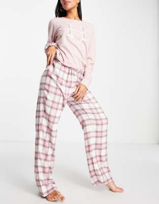 Monki pajama pants in tartan red and pink plaid