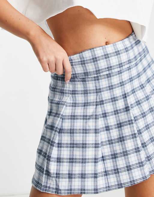 Hollister pleated mini skirt in blue plaid