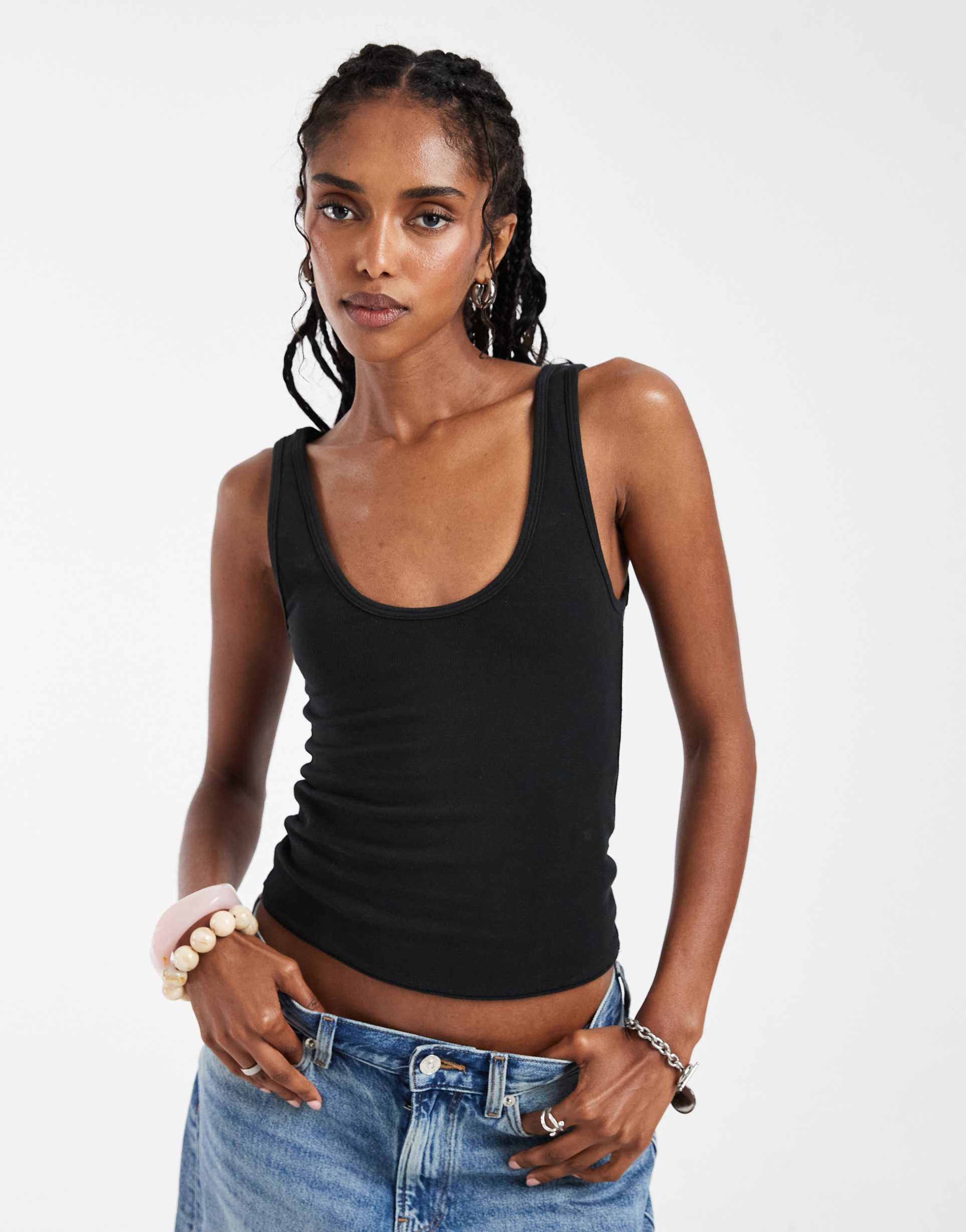 hollister plunge neck tank top in black