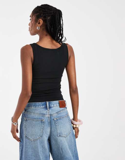 Hollister plunge neck tank top in black, 3 of 4