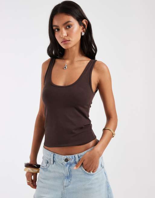 Hollister plunge neck tank top in brown, 2 of 4
