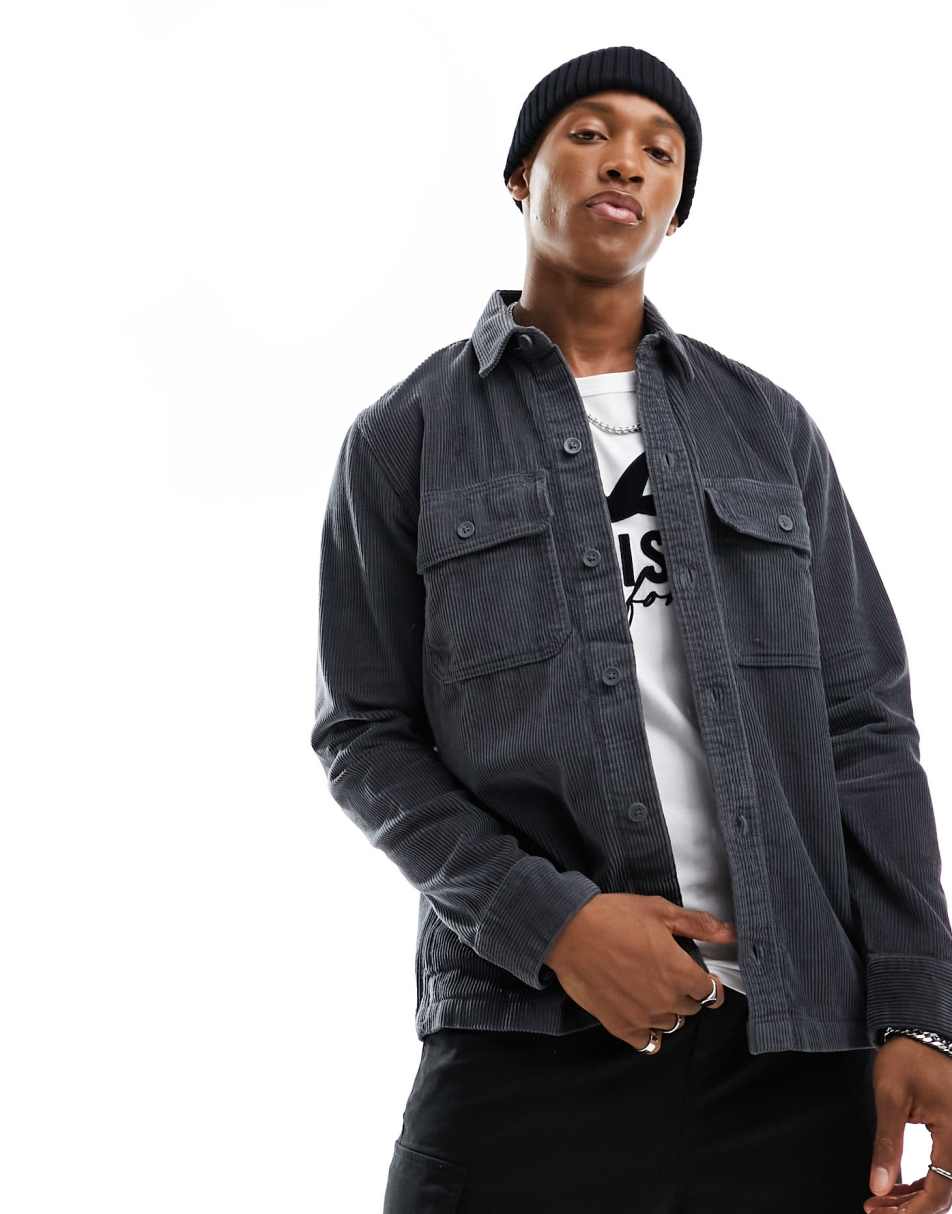 Hollister pocket cord shacket in dark grey