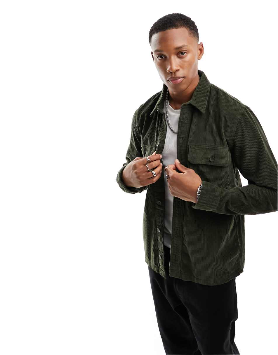 Hollister pocket cord shacket in olive green