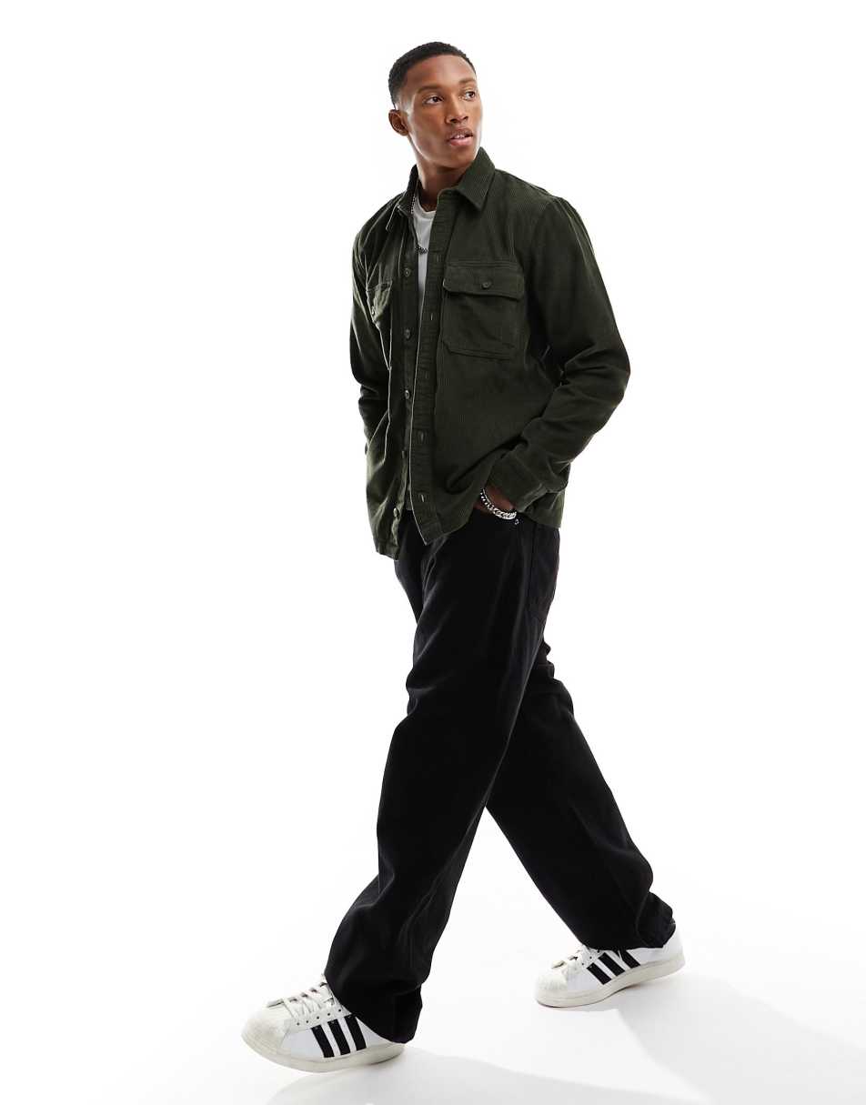 Hollister pocket cord shacket in olive green 0