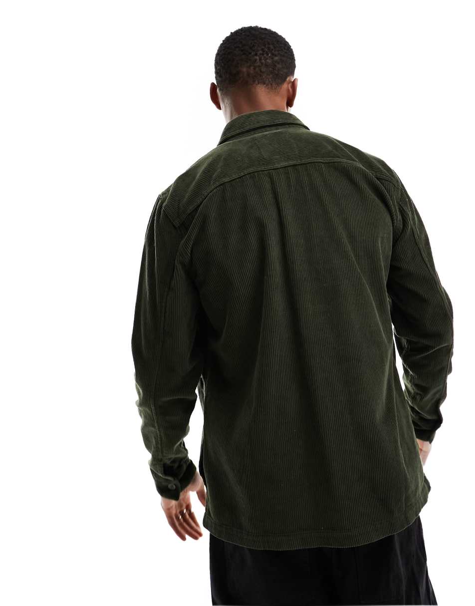 Hollister pocket cord shacket in olive green 1