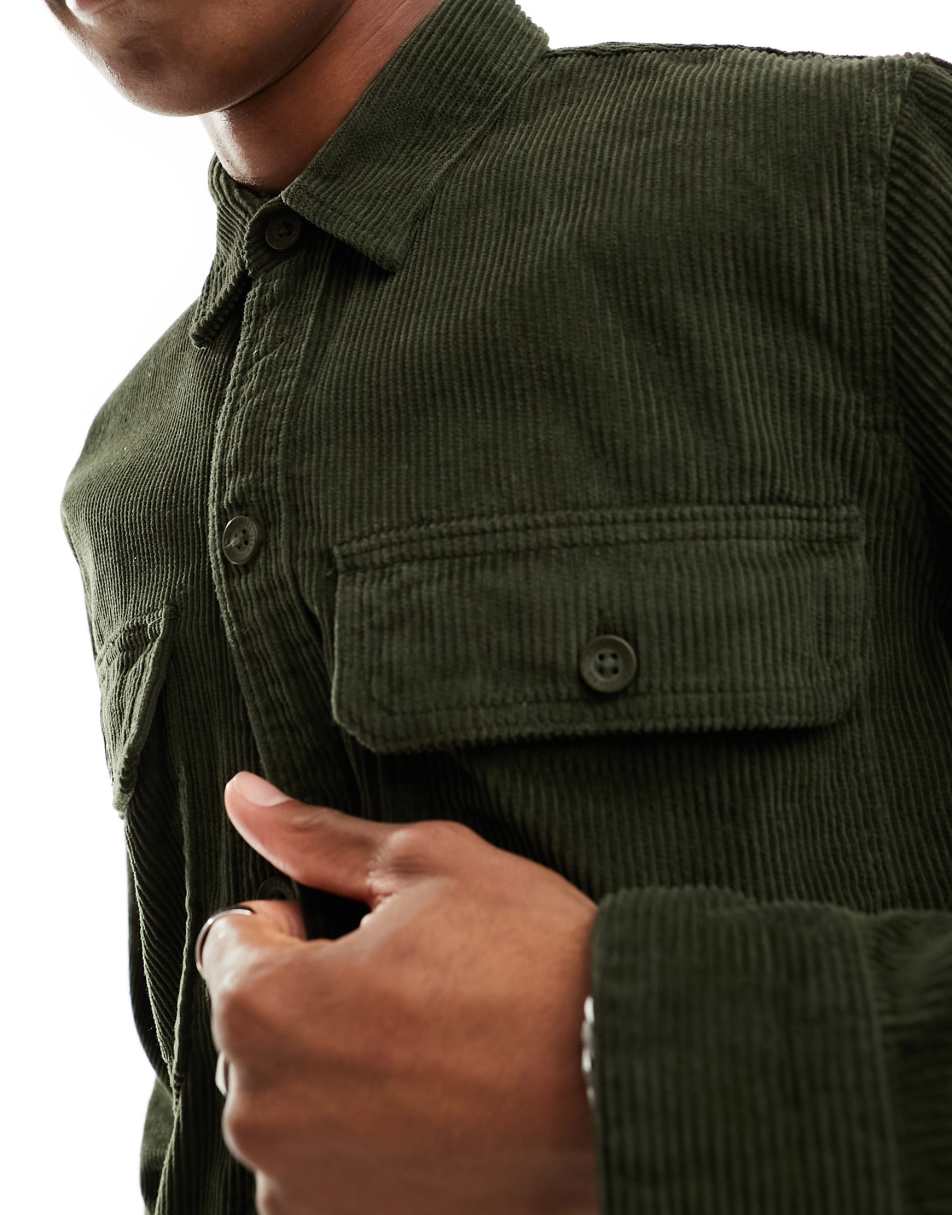 Hollister pocket cord shacket in olive green 2